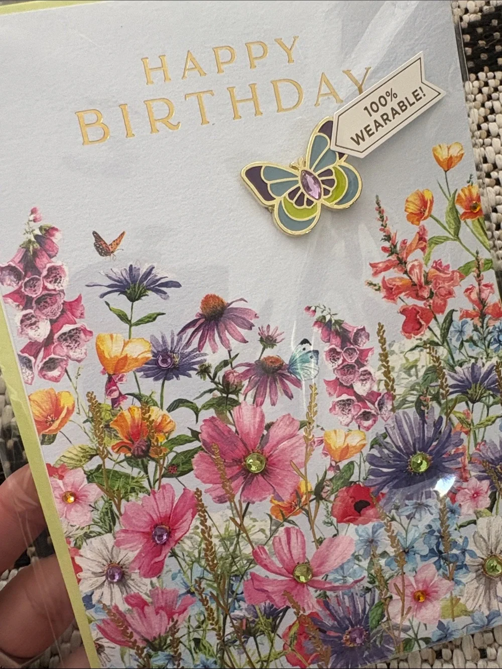 🆕Papyrus “Garden Of Flowers” Butterfly Pin Birthday Greeting Card